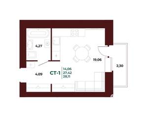 Студия квартира, вторичка, 28м2, 7/17 этаж