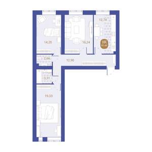 3-к квартира, вторичка, 81м2, 1/4 этаж