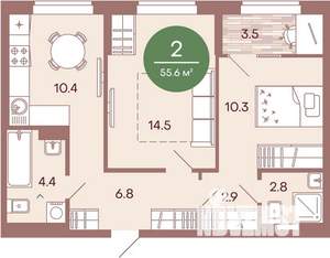 2-к квартира, вторичка, 56м2, 8/9 этаж