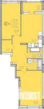 2-к квартира, сданный дом, 75м2, 14/18 этаж