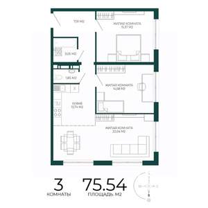 3-к квартира, строящийся дом, 76м2, 5/17 этаж