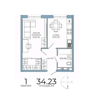 1-к квартира, строящийся дом, 34м2, 11/18 этаж