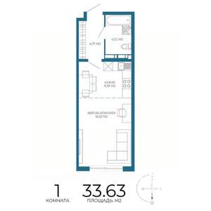 1-к квартира, строящийся дом, 34м2, 10/17 этаж