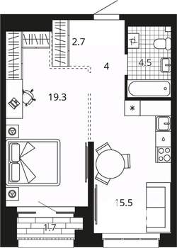 1-к квартира, вторичка, 47м2, 8/23 этаж