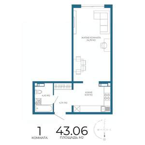 1-к квартира, строящийся дом, 43м2, 5/17 этаж