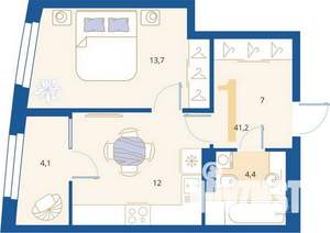 1-к квартира, вторичка, 41м2, 2/16 этаж