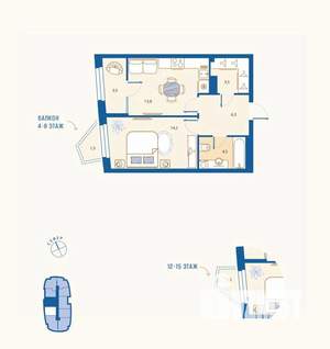 1-к квартира, вторичка, 47м2, 12/16 этаж