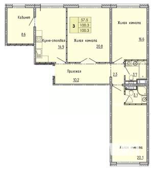 3-к квартира, строящийся дом, 100м2, 6/18 этаж