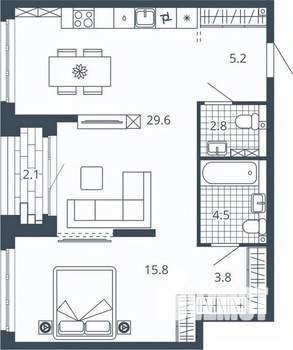 1-к квартира, вторичка, 64м2, 17/24 этаж