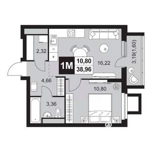 2-к квартира, вторичка, 39м2, 1/20 этаж