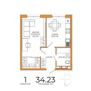 1-к квартира, строящийся дом, 34м2, 9/18 этаж