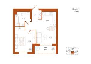 1-к квартира, вторичка, 44м2, 6/18 этаж