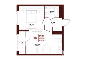 1-к квартира, вторичка, 44м2, 9/18 этаж