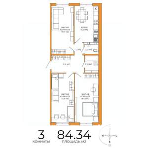 3-к квартира, вторичка, 84м2, 2/18 этаж