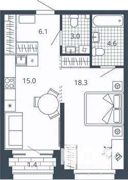 1-к квартира, вторичка, 47м2, 15/24 этаж