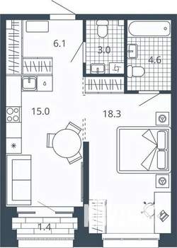 1-к квартира, вторичка, 47м2, 21/24 этаж