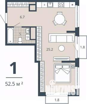 1-к квартира, вторичка, 53м2, 10/23 этаж