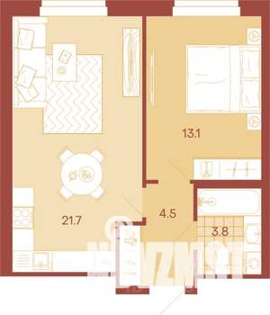 2-к квартира, вторичка, 43м2, 12/17 этаж