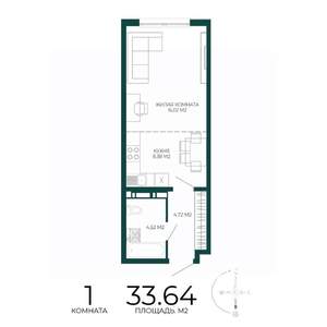 1-к квартира, строящийся дом, 34м2, 10/17 этаж
