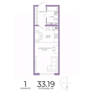 1-к квартира, строящийся дом, 33м2, 10/17 этаж