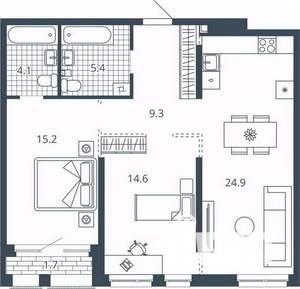 2-к квартира, вторичка, 74м2, 11/24 этаж
