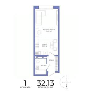 1-к квартира, вторичка, 32м2, 2/17 этаж