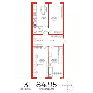 3-к квартира, строящийся дом, 85м2, 12/18 этаж
