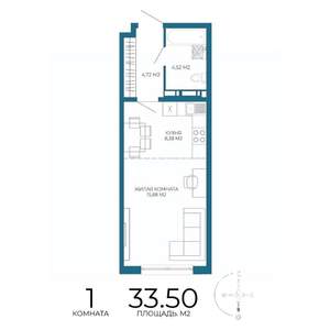 1-к квартира, строящийся дом, 34м2, 5/17 этаж