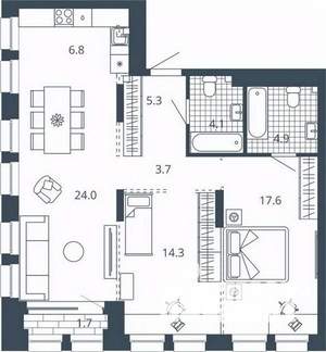 2-к квартира, вторичка, 82м2, 9/24 этаж