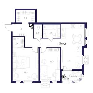 3-к квартира, вторичка, 89м2, 15/16 этаж