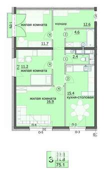 3-к квартира, вторичка, 75м2, 13/18 этаж