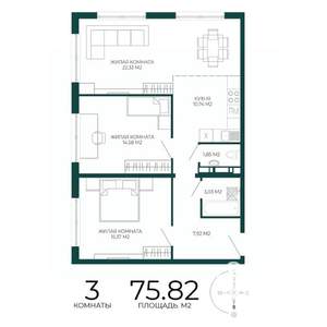 3-к квартира, вторичка, 76м2, 6/17 этаж