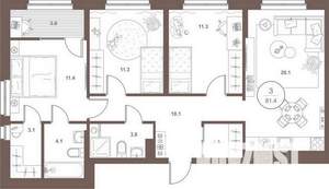 3-к квартира, вторичка, 81м2, 2/16 этаж