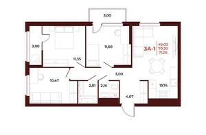 3-к квартира, вторичка, 71м2, 3/18 этаж