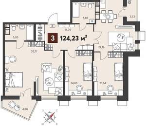 3-к квартира, вторичка, 124м2, 9/18 этаж
