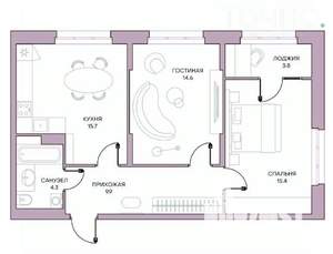 2-к квартира, вторичка, 60м2, 4/16 этаж