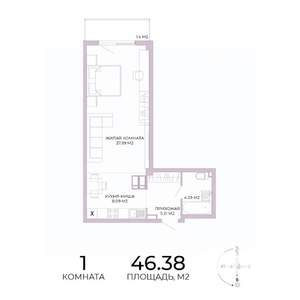 1-к квартира, строящийся дом, 46м2, 11/17 этаж