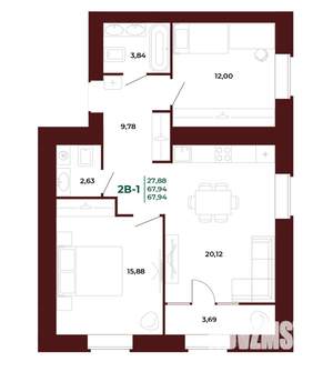 2-к квартира, вторичка, 68м2, 2/17 этаж