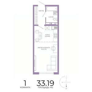 1-к квартира, строящийся дом, 33м2, 10/17 этаж