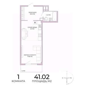 1-к квартира, вторичка, 41м2, 3/17 этаж