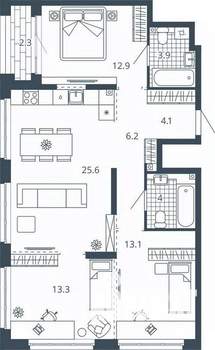 3-к квартира, вторичка, 85м2, 22/24 этаж