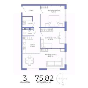 3-к квартира, строящийся дом, 76м2, 11/17 этаж
