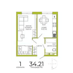 1-к квартира, строящийся дом, 34м2, 18/18 этаж