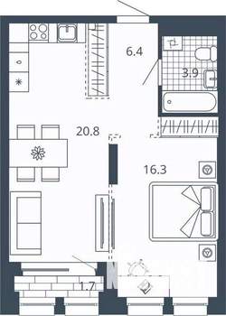 1-к квартира, вторичка, 49м2, 8/24 этаж