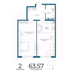 2-к квартира, вторичка, 64м2, 4/17 этаж