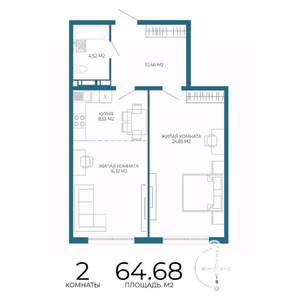 2-к квартира, строящийся дом, 65м2, 6/17 этаж
