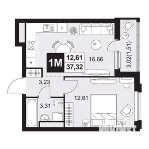 2-к квартира, вторичка, 37м2, 13/20 этаж