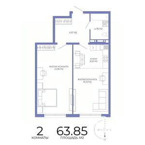 2-к квартира, строящийся дом, 64м2, 7/17 этаж