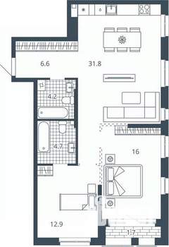 2-к квартира, вторичка, 77м2, 16/23 этаж