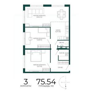 3-к квартира, строящийся дом, 76м2, 5/17 этаж